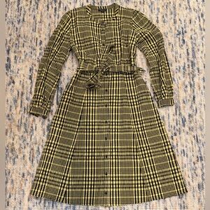 Whistles Black and Yellow Checkered Midi Dress